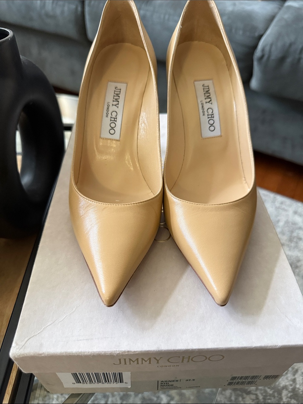 Jimmy Choo Nude Agnes Pointed-Toe Leather Pumps